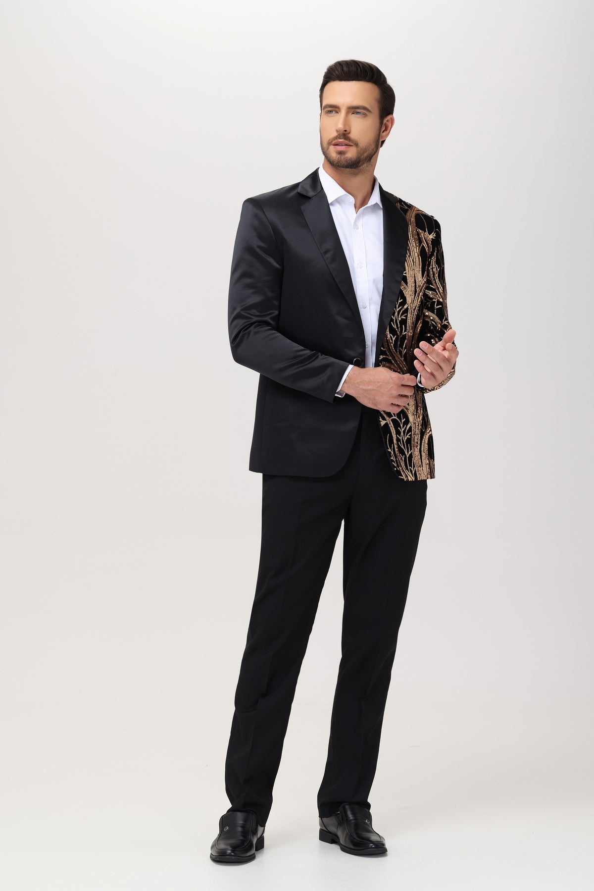 Dazzling Sequin Suit Slim Fit One-Button Black Tuxedo Set for a Memorable Prom Night