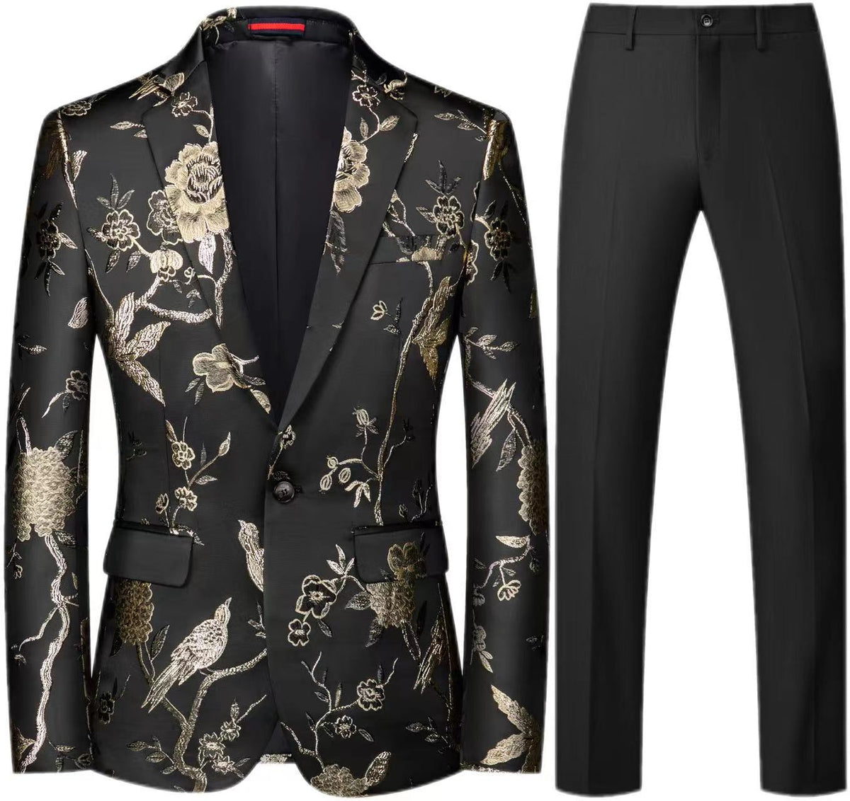 Men's Luxury Floral Jacquard Tuxedo Set 2-Piece Suit - Slim Fit Tuxedo for Wedding, Prom & Gala